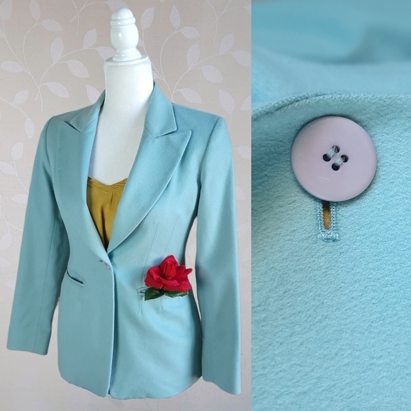 Anne Klein Cashmere Blend Tailored Blazer Jacket Aqua Mint 0 Petite - Picture 1 of 13